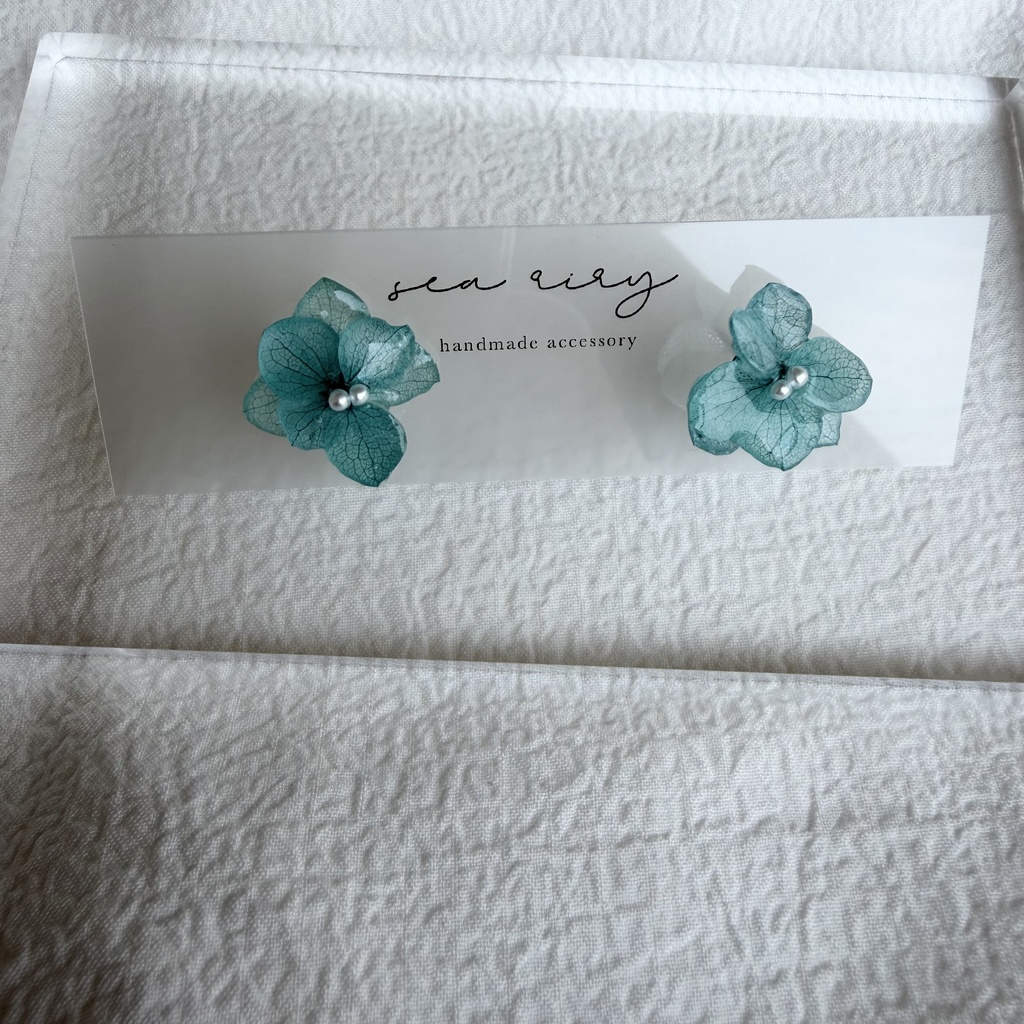 no.327 再販 ブルーライラックの紫陽花ピアス アジサイ パール ブルーグリーン ステンレス ピアス