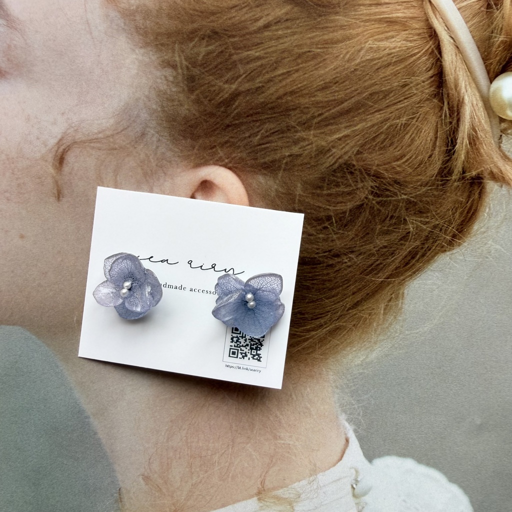 no.328 再販 ブルーグラデの紫陽花ピアス アジサイ 紫陽花 ブルー パープル ピアス ステンレス