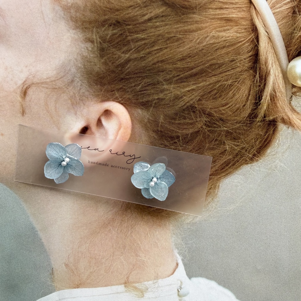 no.329 再販 ブルーグラデの紫陽花ピアス Blue アジサイ アナベル フラワーピアス パール ステンレス