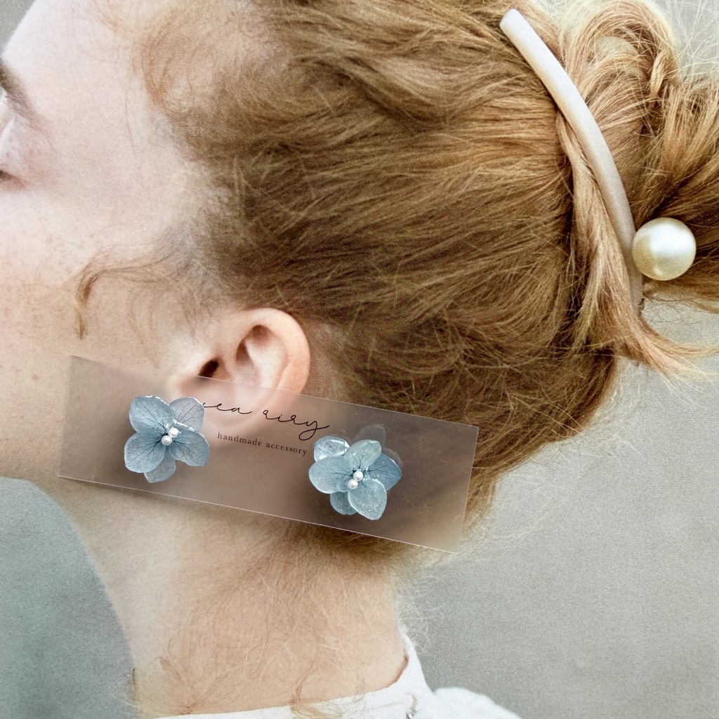 no.329 再販 ブルーグラデの紫陽花ピアス Blue アジサイ アナベル フラワーピアス パール ステンレス