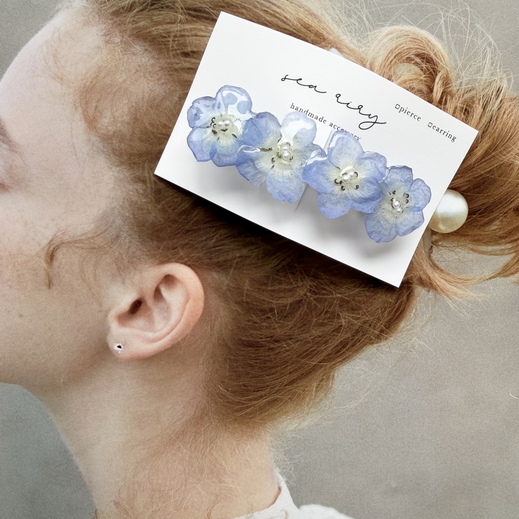 no.330 再販 ネモフィラのヘアバレッタ バレッタ ネモフィラ ブルー ステンレス304 ヘアアクセサリー