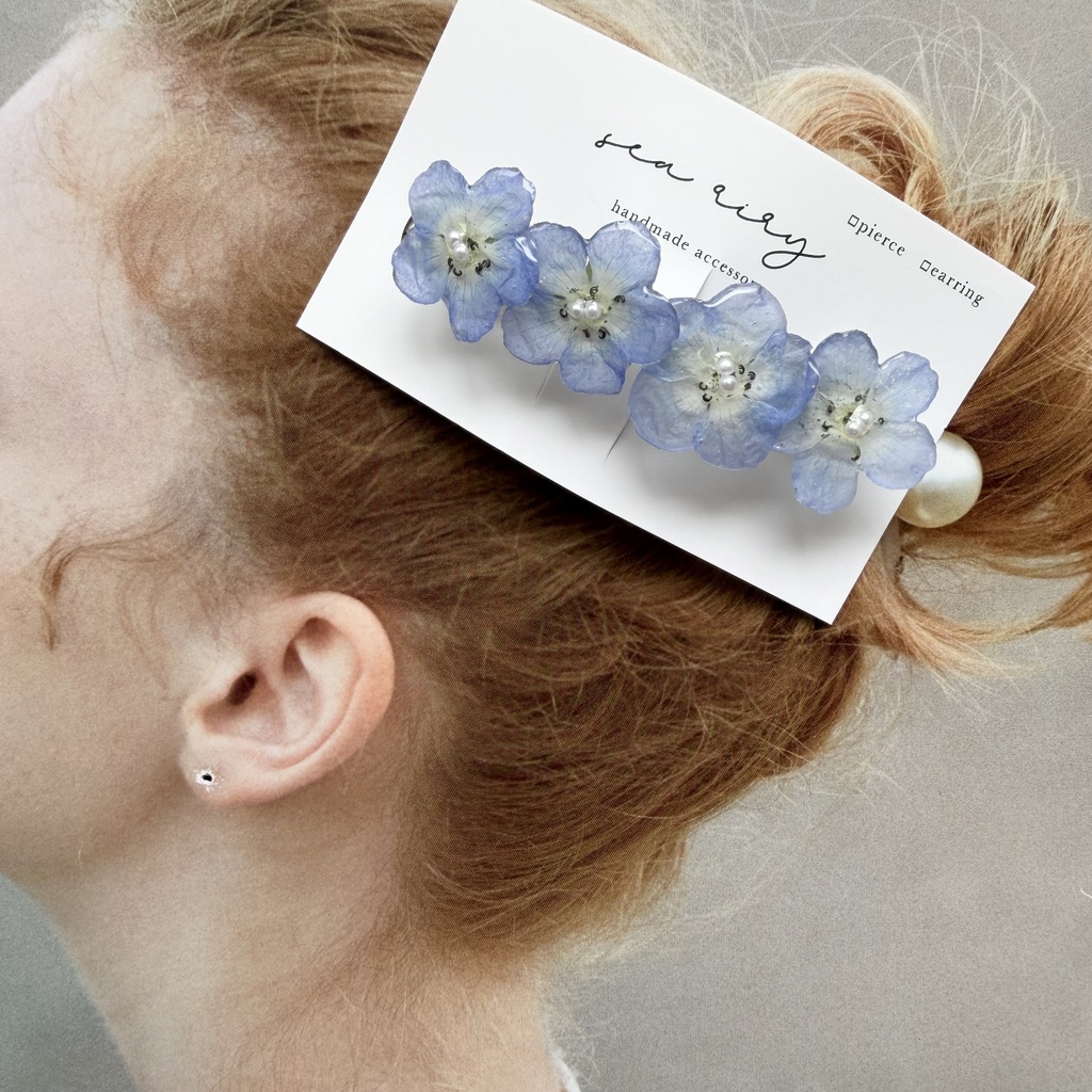 no.330 再販 ネモフィラのヘアバレッタ バレッタ ネモフィラ ブルー ステンレス304 ヘアアクセサリー