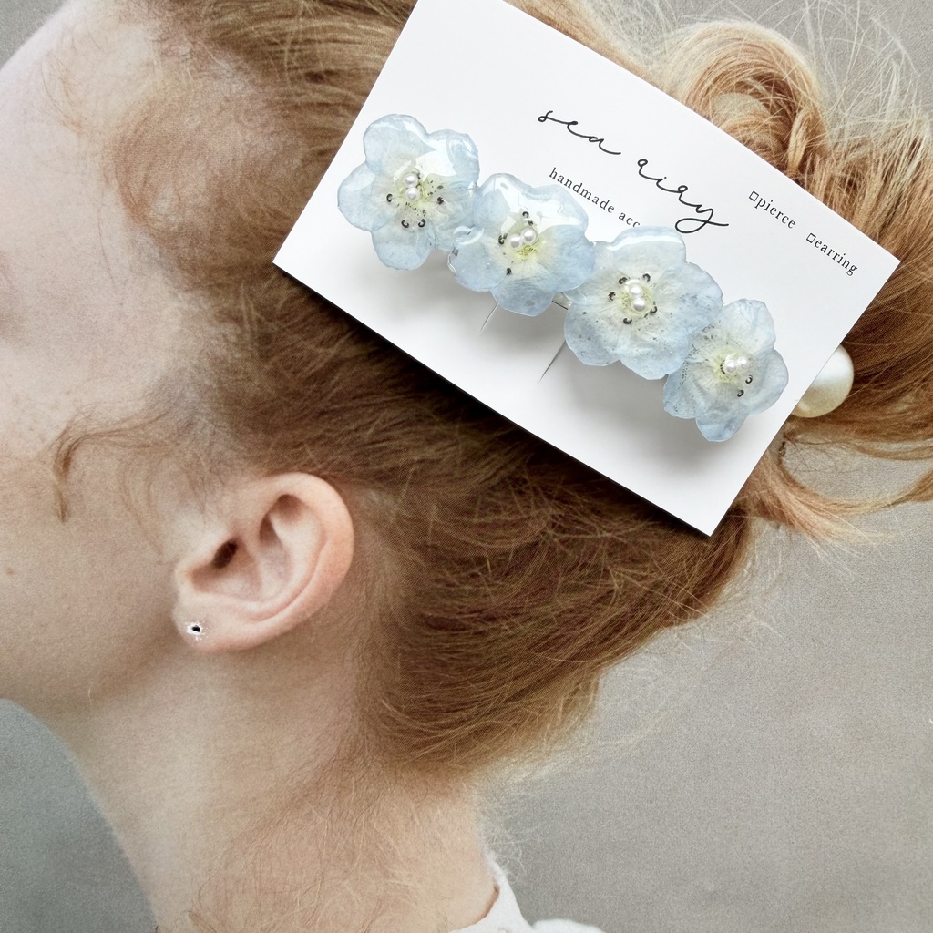 no.331 再販 ネモフィラのヘアバレッタ バレッタ ネモフィラ ブルー ステンレス304 ヘアバレッタ