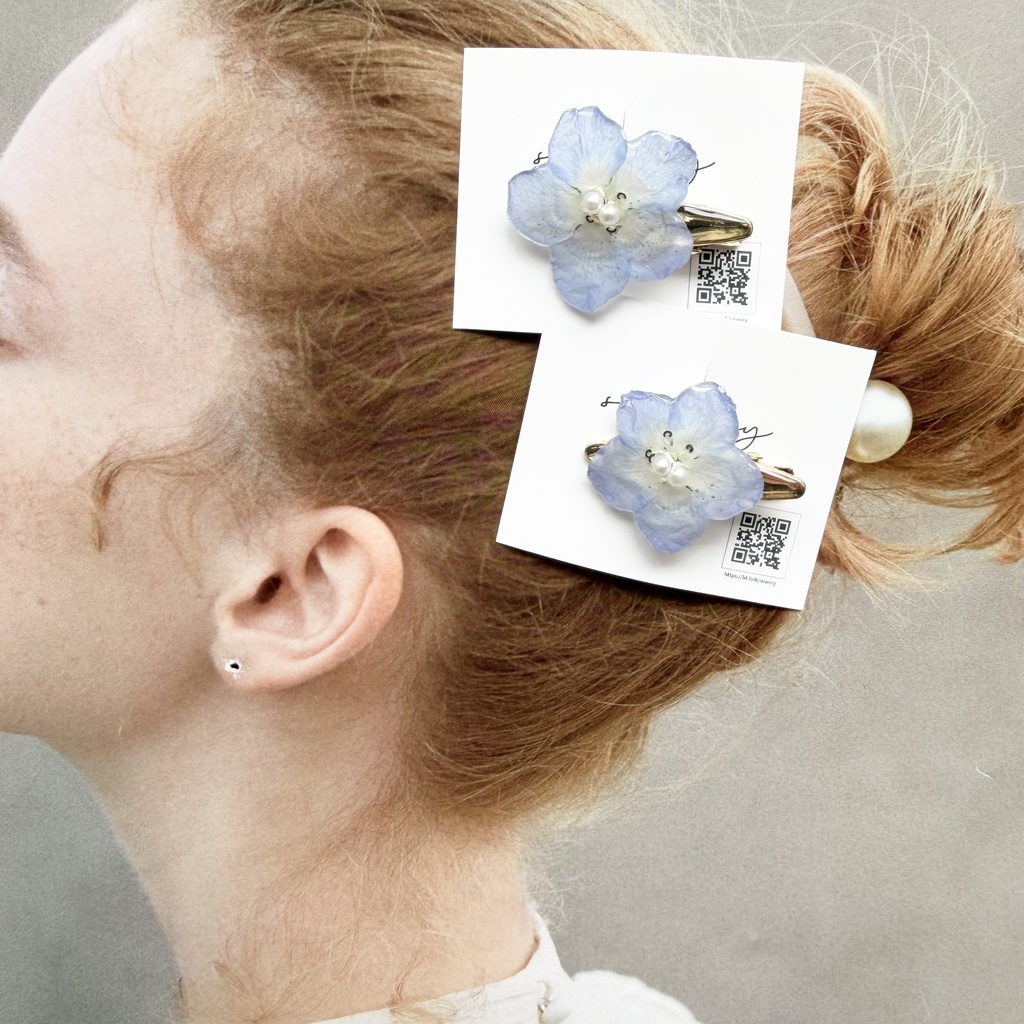 no.333  ネモフィラのヘアクリップ  ネモフィラ  ブルー  パール  ヘアアクセサリー  ヘアクリップ  髪飾り 
