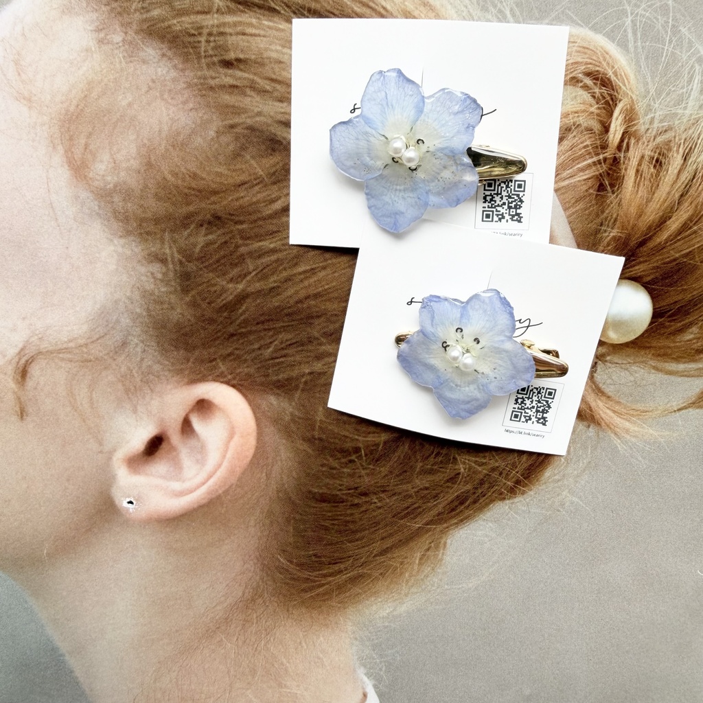 no.333 ネモフィラのヘアクリップ ネモフィラ ブルー パール ヘアアクセサリー ヘアクリップ 髪飾り