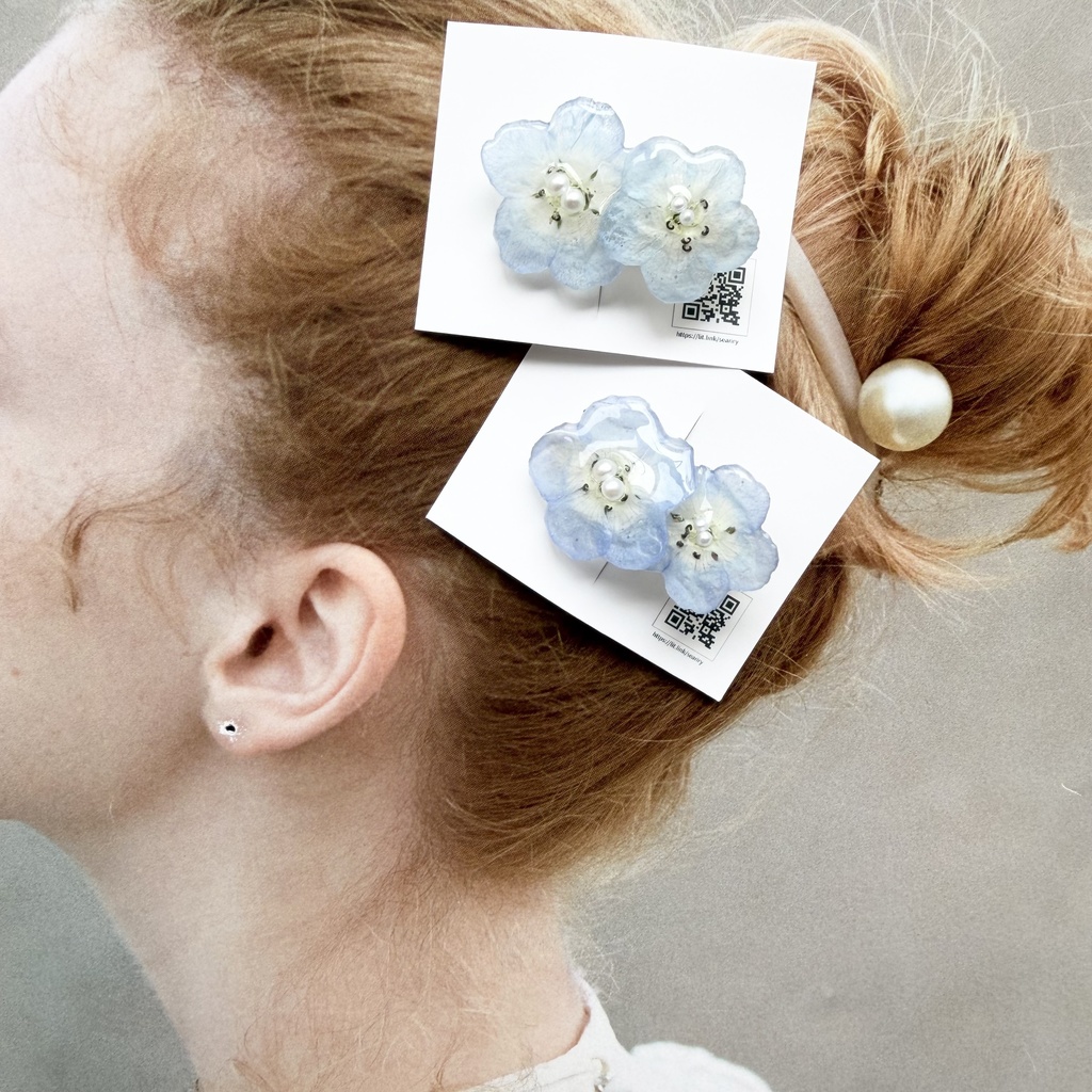no.334 ネモフィラのヘアクリップ ネモフィラ ブルー パール ヘアアクセサリー ヘアクリップ 髪飾り