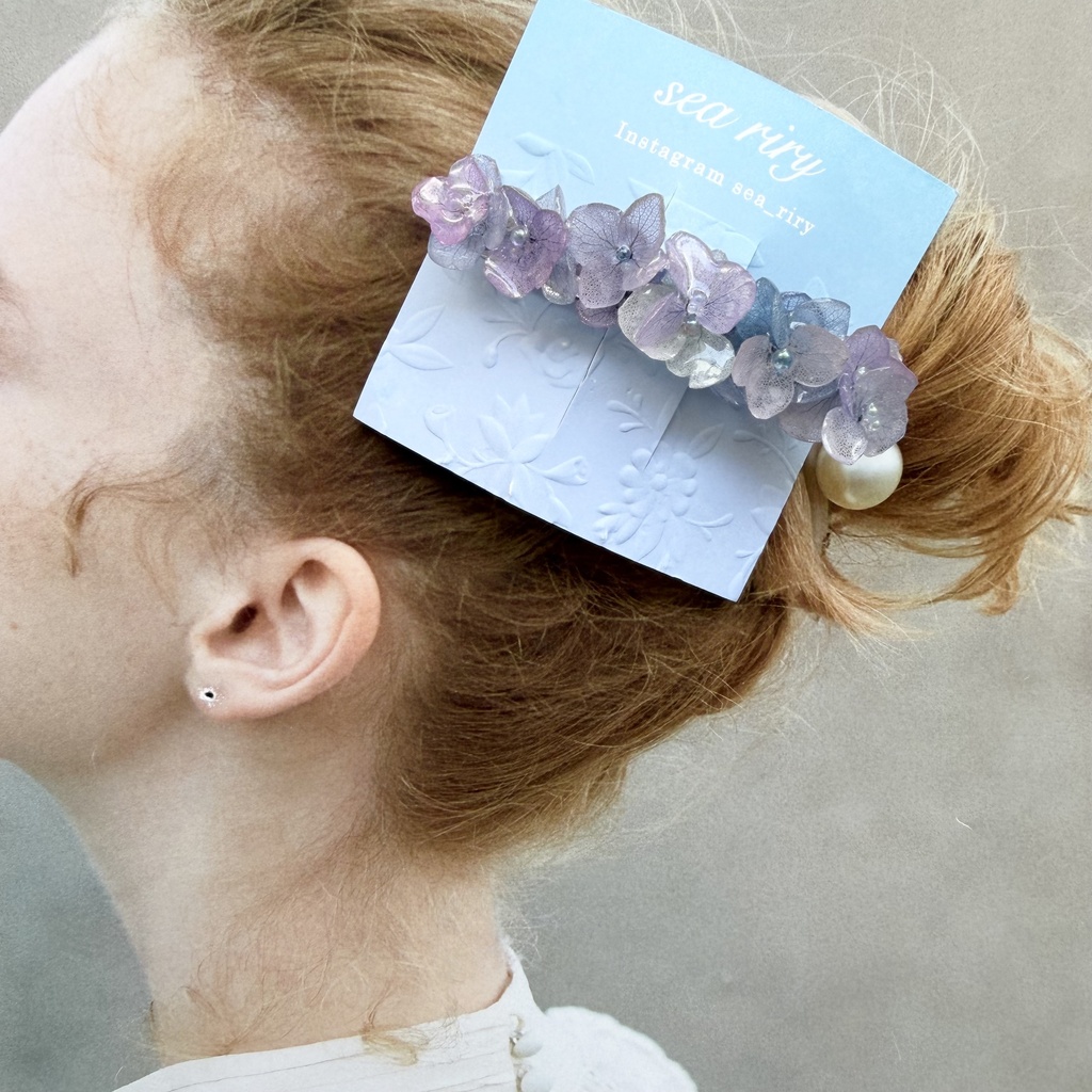 no.338  再販  マーメイドカラーの紫陽花ヘアバレッタ  アジサイ  ステンレス304  髪飾り  ヘアアクセサリー  