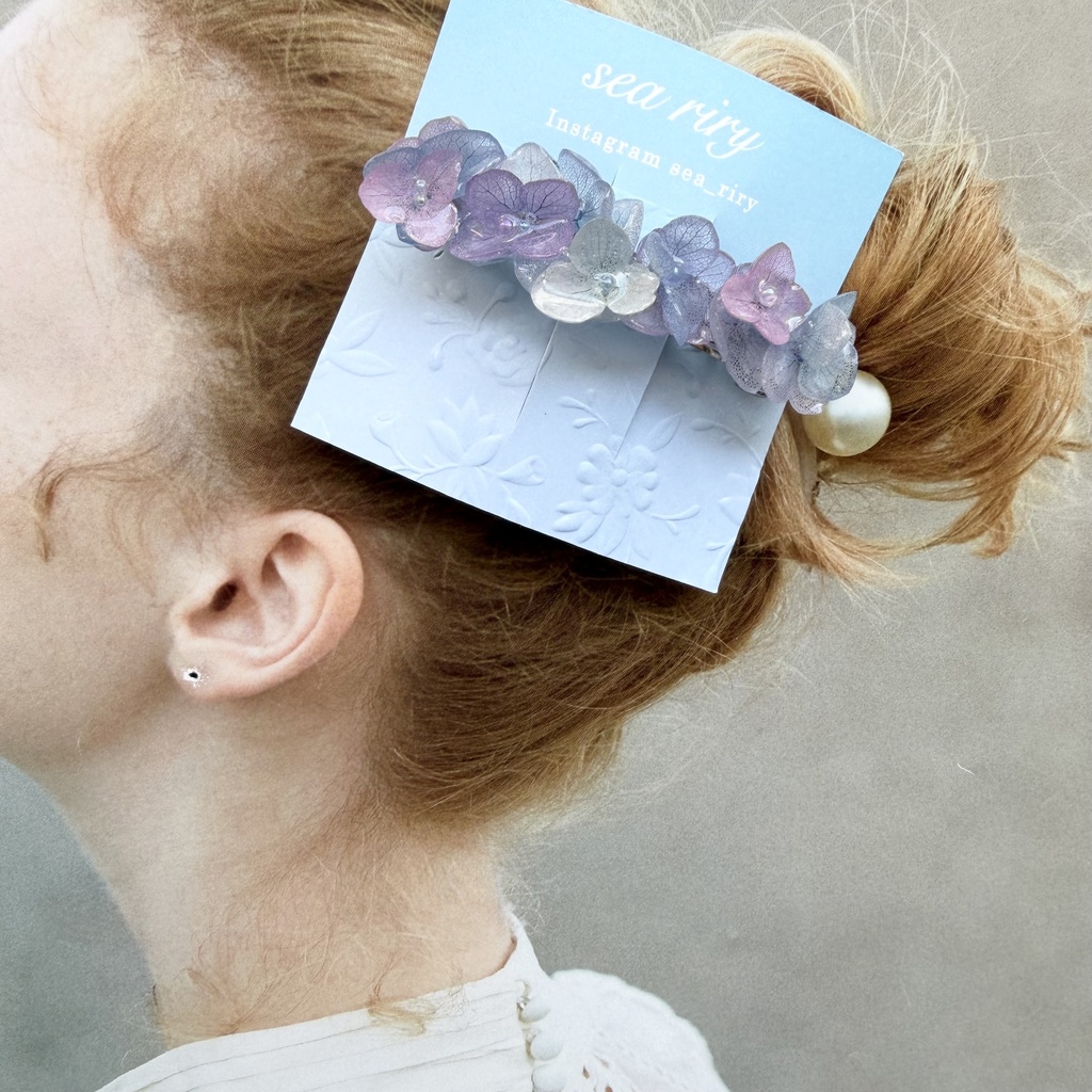 no.339 再販 マーメイドカラーの紫陽花ヘアバレッタ アジサイ ステンレス304 髪飾り ヘアアクセサリー