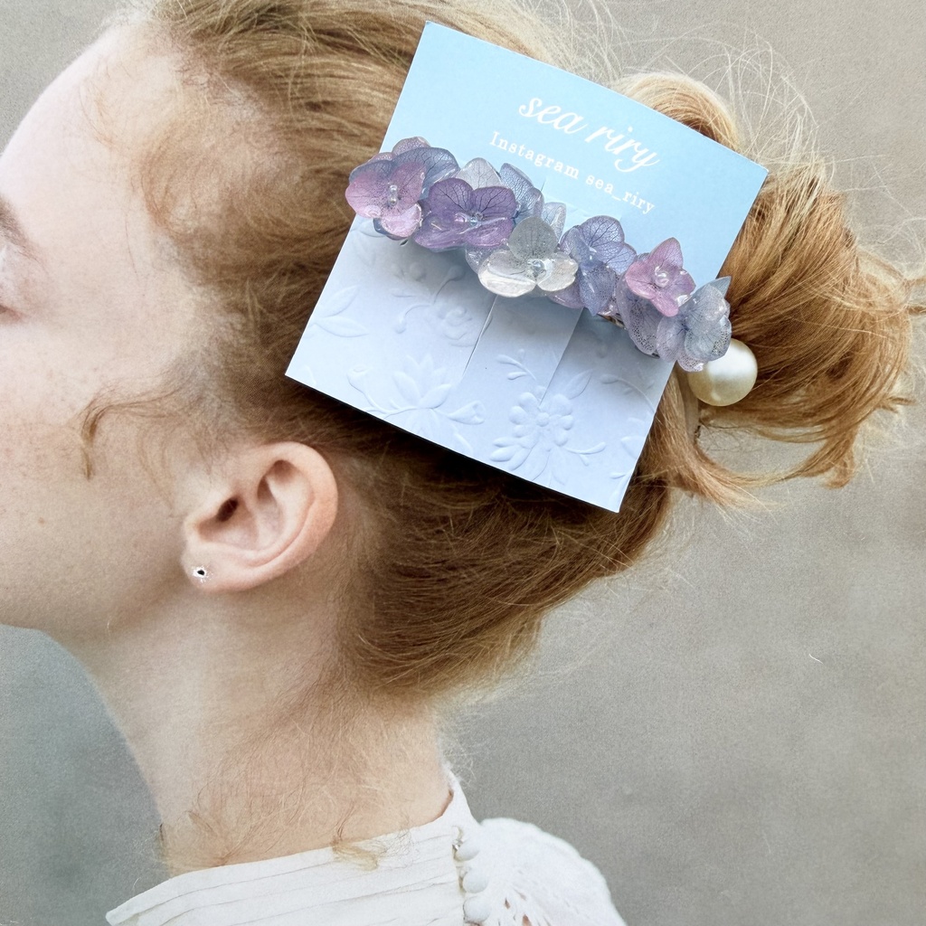 no.339 再販 マーメイドカラーの紫陽花ヘアバレッタ アジサイ ステンレス304 髪飾り ヘアアクセサリー