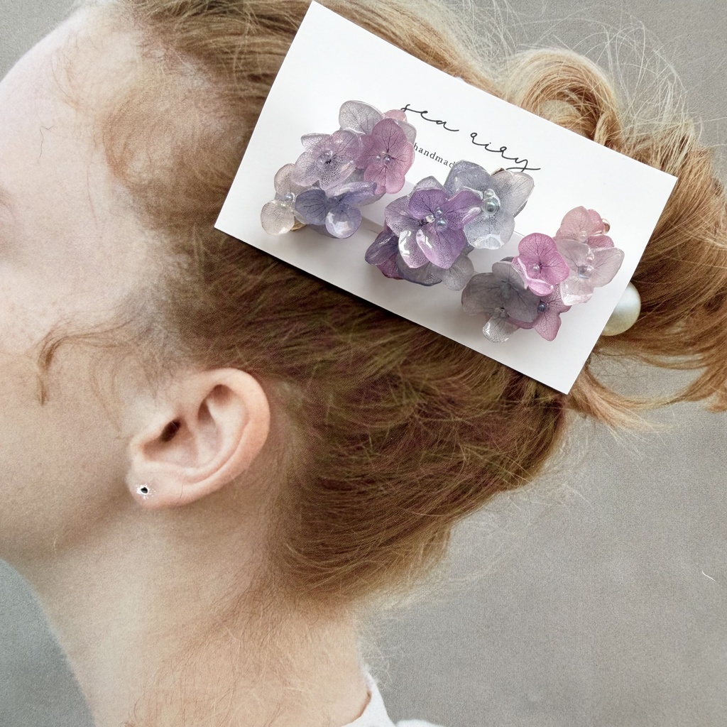 no.340 限定セット マーメイドカラーの紫陽花ミニヘアクリップ 紫陽花 ヘアクリップ ヘアアクセサリー 髪飾り アジサイ