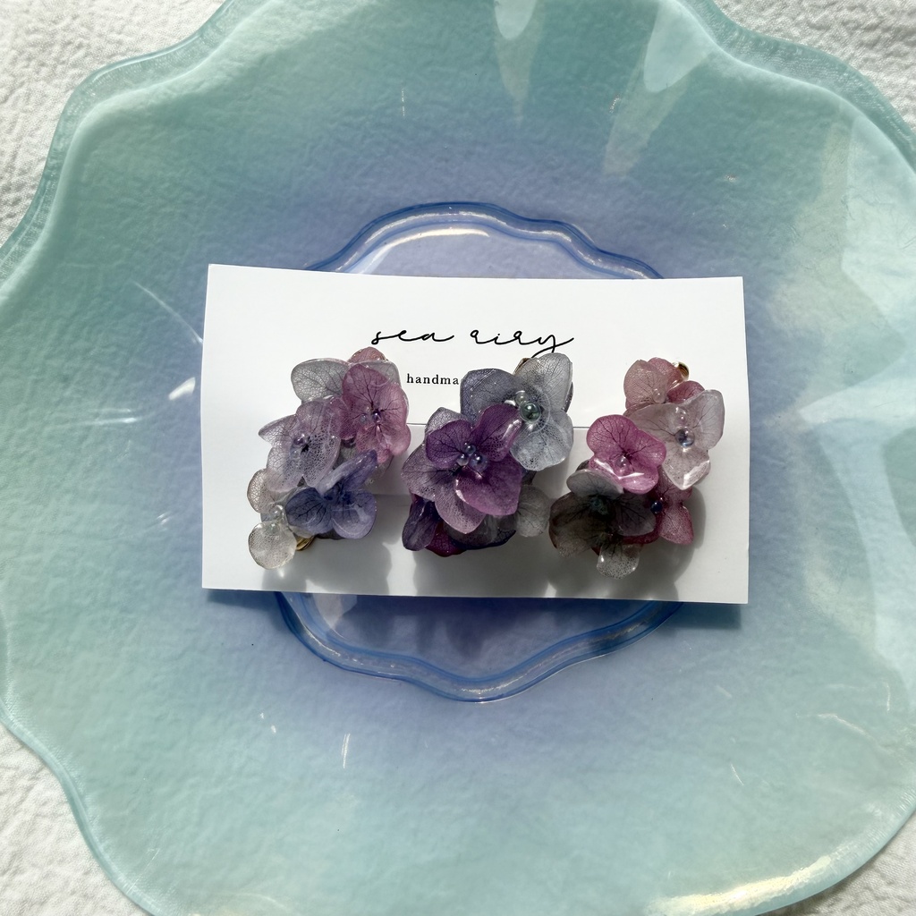 no.340 限定セット マーメイドカラーの紫陽花ミニヘアクリップ 紫陽花 ヘアクリップ ヘアアクセサリー 髪飾り アジサイ