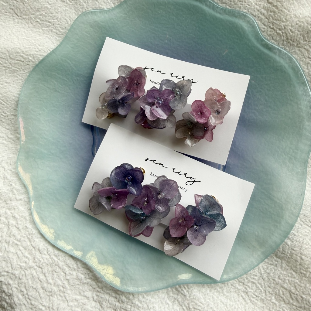 no.340 限定セット マーメイドカラーの紫陽花ミニヘアクリップ 紫陽花 ヘアクリップ ヘアアクセサリー 髪飾り アジサイ