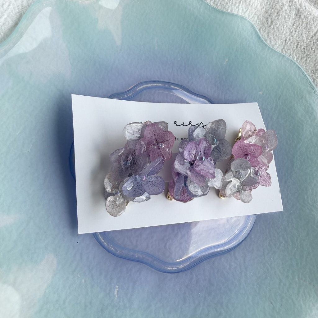 no.340 限定セット マーメイドカラーの紫陽花ミニヘアクリップ 紫陽花 ヘアクリップ ヘアアクセサリー 髪飾り アジサイ