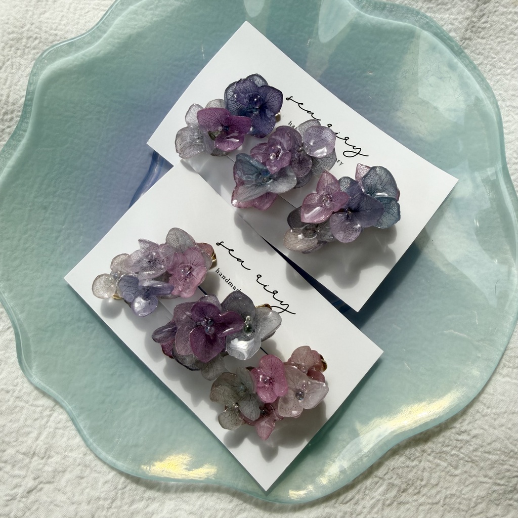 no.340 限定セット マーメイドカラーの紫陽花ミニヘアクリップ 紫陽花 ヘアクリップ ヘアアクセサリー 髪飾り アジサイ