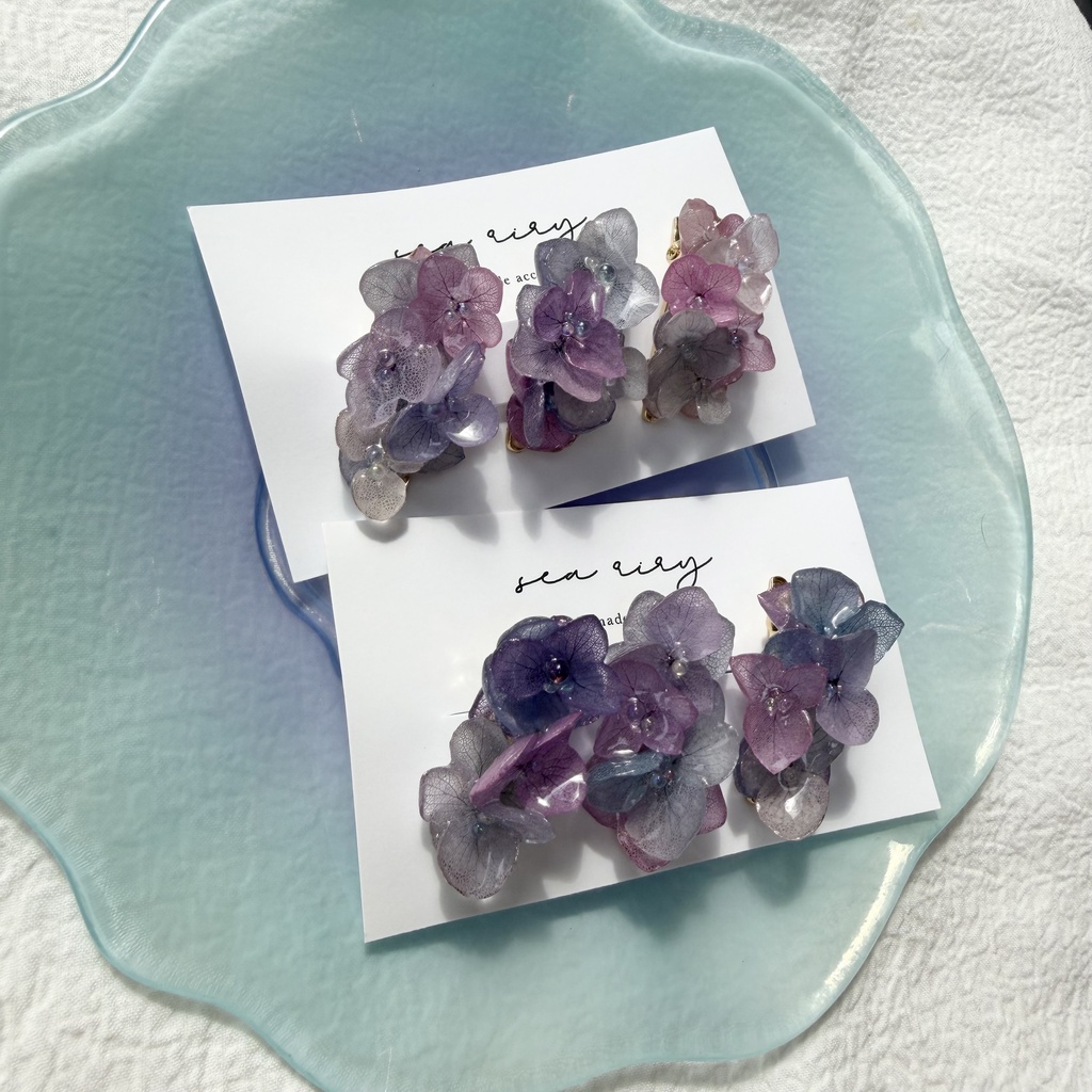 no.340 限定セット マーメイドカラーの紫陽花ミニヘアクリップ 紫陽花 ヘアクリップ ヘアアクセサリー 髪飾り アジサイ