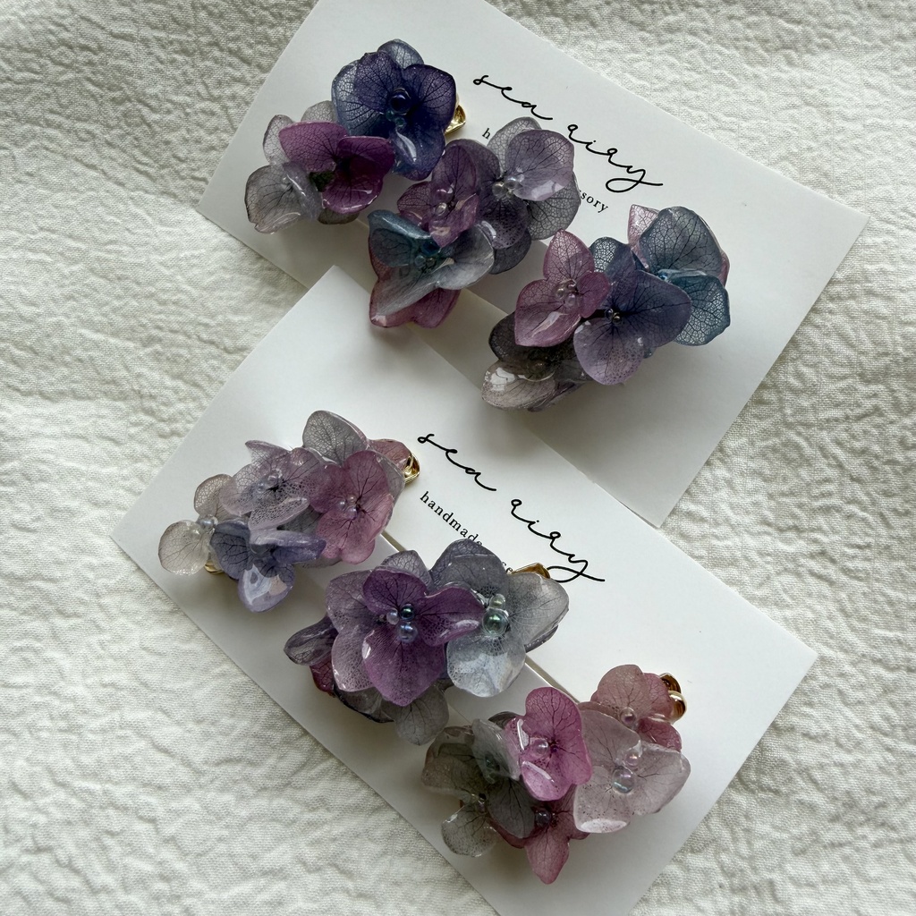 no.340 限定セット マーメイドカラーの紫陽花ミニヘアクリップ 紫陽花 ヘアクリップ ヘアアクセサリー 髪飾り アジサイ