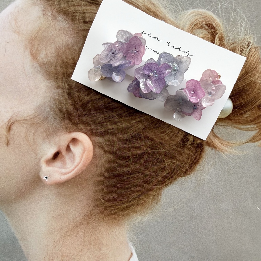 no.340  限定セット　マーメイドカラーの紫陽花ミニヘアクリップ　紫陽花　ヘアクリップ　ヘアアクセサリー　髪飾り  アジサイ