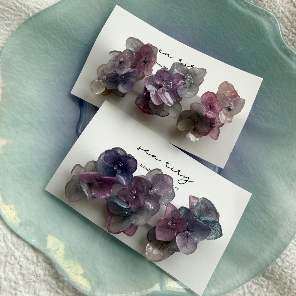 no.340 限定セット マーメイドカラーの紫陽花ミニヘアクリップ 紫陽花 ヘアクリップ ヘアアクセサリー 髪飾り アジサイ