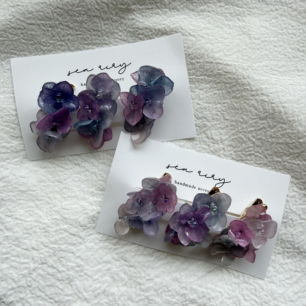 no.340 限定セット マーメイドカラーの紫陽花ミニヘアクリップ 紫陽花 ヘアクリップ ヘアアクセサリー 髪飾り アジサイ