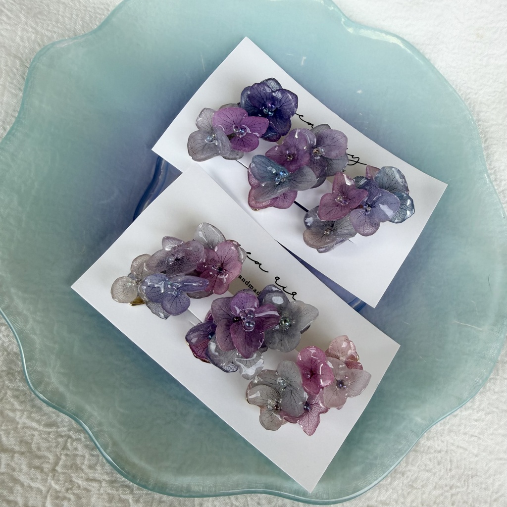 no.341 限定セット マーメイドカラーの紫陽花ミニヘアクリップ 紫陽花 ヘアクリップ ヘアアクセサリー 髪飾り アジサイ