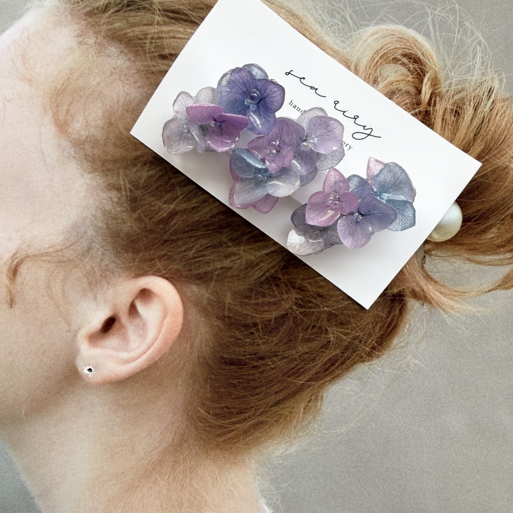 no.341 限定セット マーメイドカラーの紫陽花ミニヘアクリップ 紫陽花 ヘアクリップ ヘアアクセサリー 髪飾り アジサイ