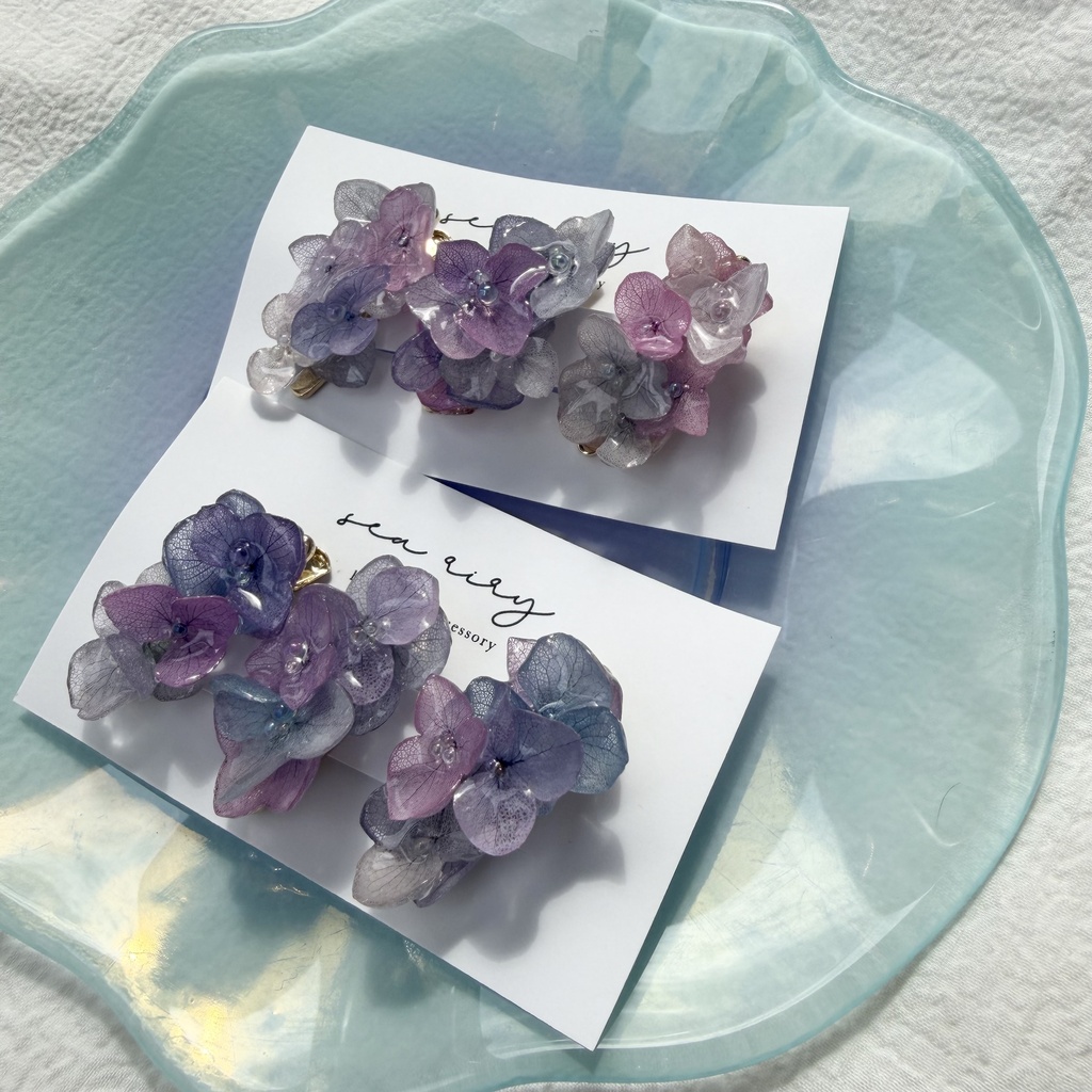 no.341 限定セット マーメイドカラーの紫陽花ミニヘアクリップ 紫陽花 ヘアクリップ ヘアアクセサリー 髪飾り アジサイ