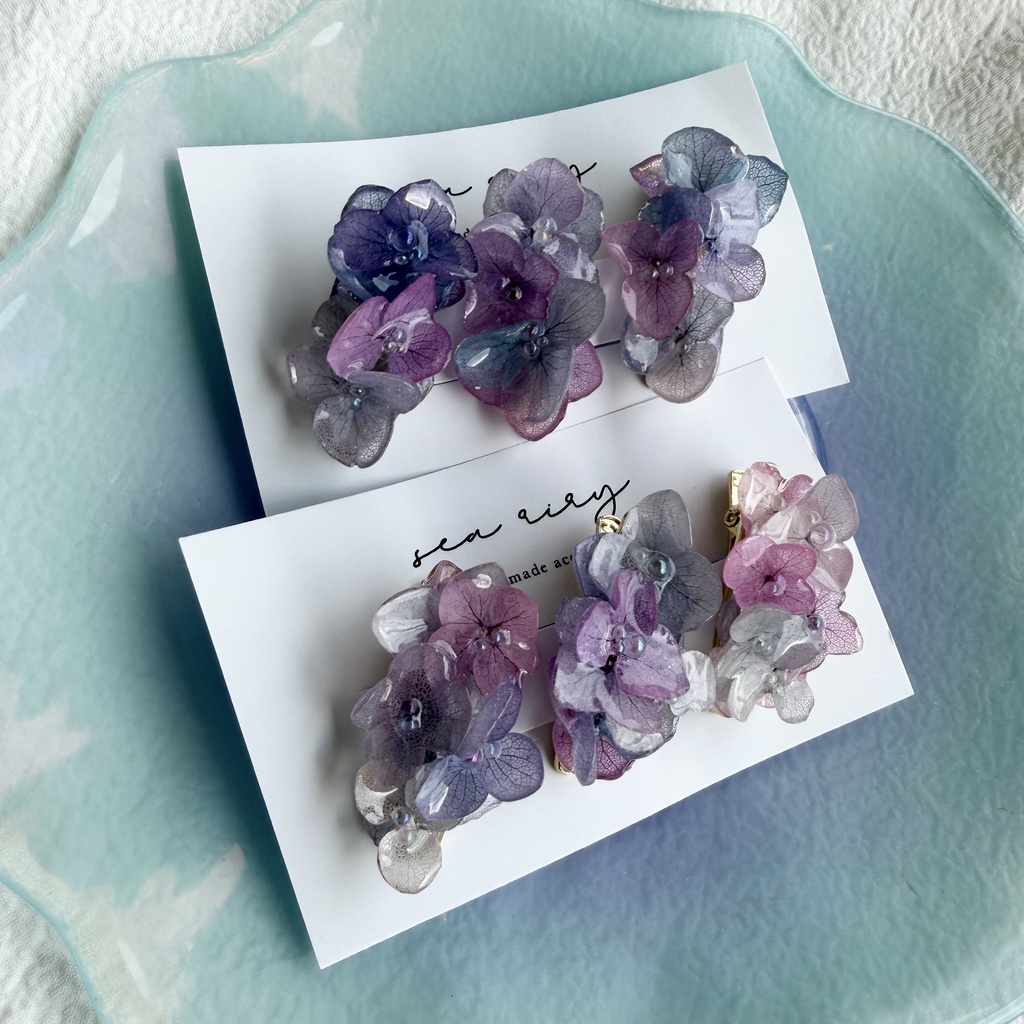 no.341 限定セット マーメイドカラーの紫陽花ミニヘアクリップ 紫陽花 ヘアクリップ ヘアアクセサリー 髪飾り アジサイ