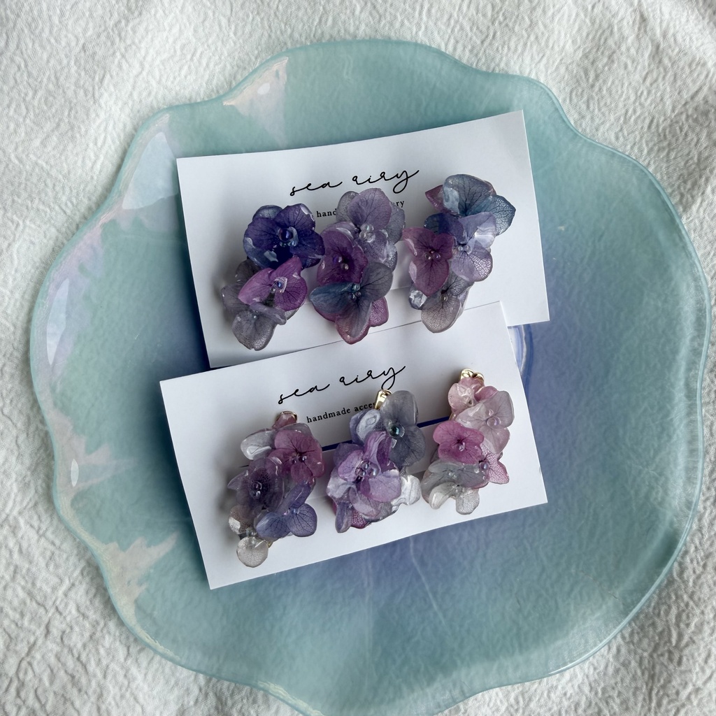 no.341 限定セット マーメイドカラーの紫陽花ミニヘアクリップ 紫陽花 ヘアクリップ ヘアアクセサリー 髪飾り アジサイ