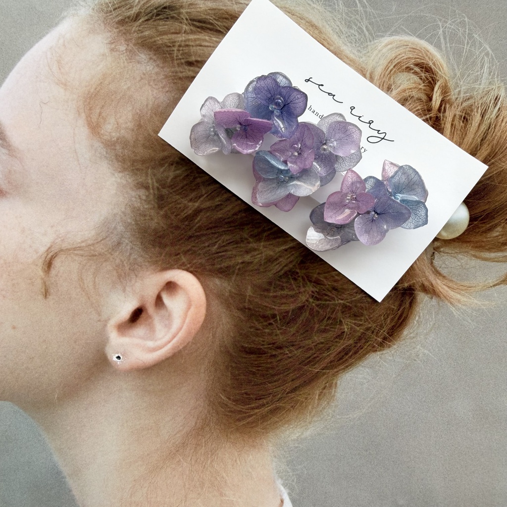 no.341 限定セット マーメイドカラーの紫陽花ミニヘアクリップ 紫陽花 ヘアクリップ ヘアアクセサリー 髪飾り アジサイ