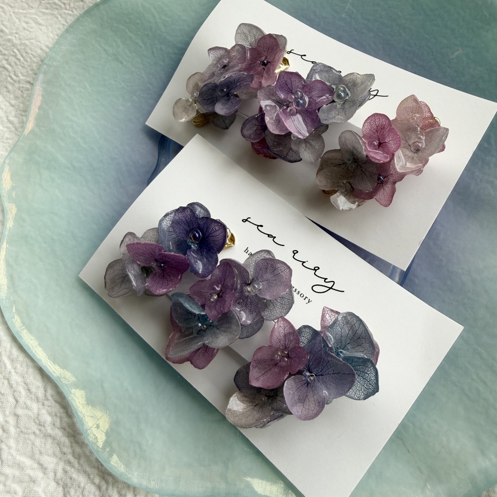 no.341 限定セット マーメイドカラーの紫陽花ミニヘアクリップ 紫陽花 ヘアクリップ ヘアアクセサリー 髪飾り アジサイ