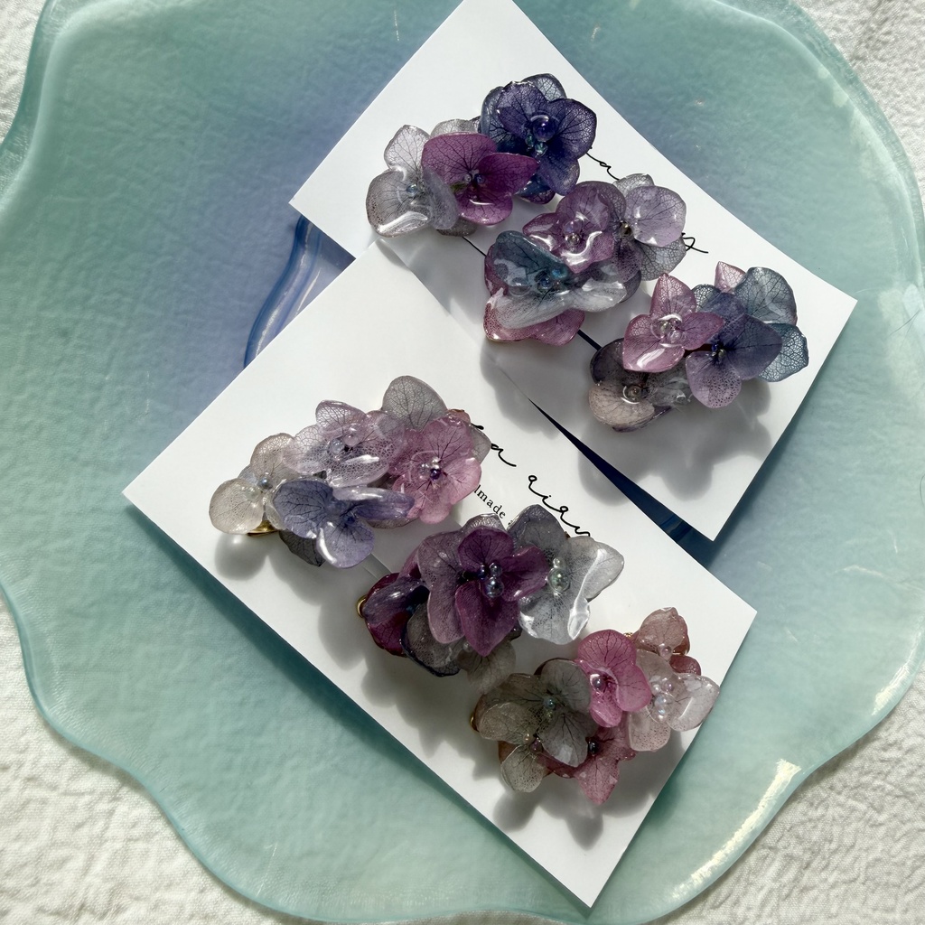 no.341 限定セット マーメイドカラーの紫陽花ミニヘアクリップ 紫陽花 ヘアクリップ ヘアアクセサリー 髪飾り アジサイ