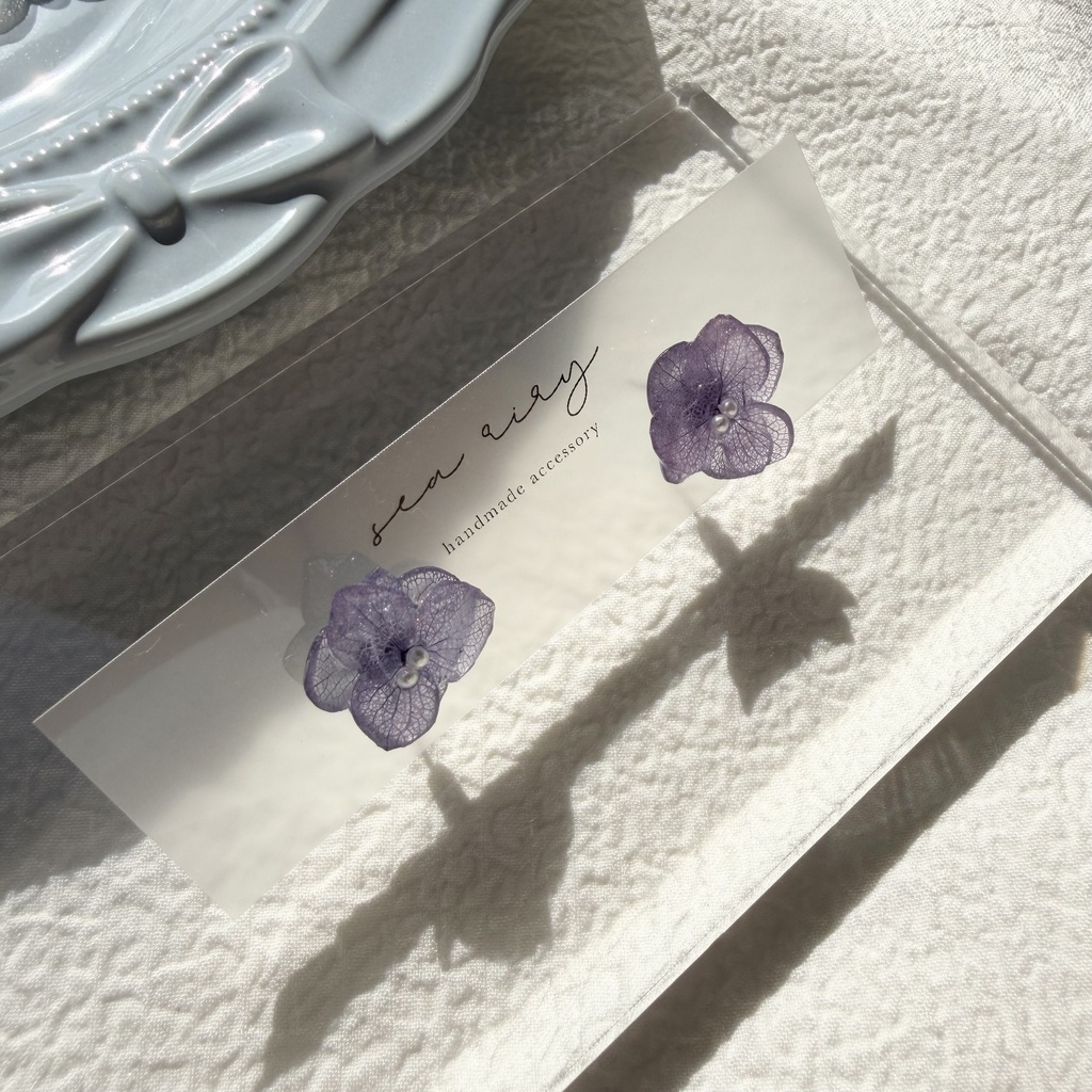no.342 再販 パープルグラデの紫陽花ピアス 本物のお花 紫陽花 パープルグラデ フラワー ステンレス ピアス