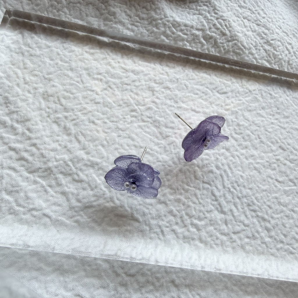 no.342 再販 パープルグラデの紫陽花ピアス 本物のお花 紫陽花 パープルグラデ フラワー ステンレス ピアス