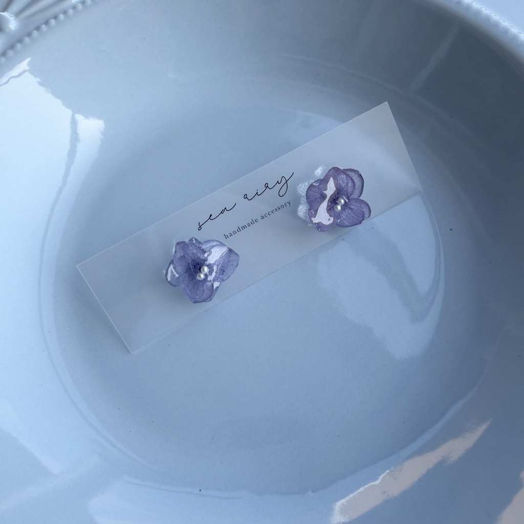 no.342 再販 パープルグラデの紫陽花ピアス 本物のお花 紫陽花 パープルグラデ フラワー ステンレス ピアス