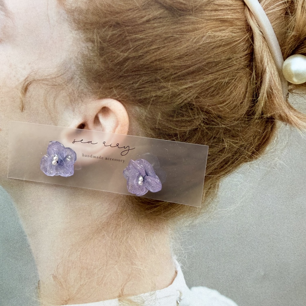 no.342  再販  パープルグラデの紫陽花ピアス  本物のお花  紫陽花  パープルグラデ フラワー  ステンレス  ピアス