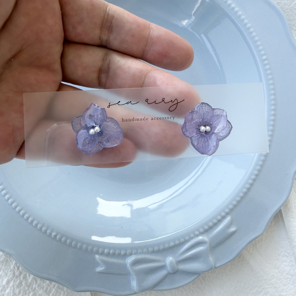 no.342 再販 パープルグラデの紫陽花ピアス 本物のお花 紫陽花 パープルグラデ フラワー ステンレス ピアス
