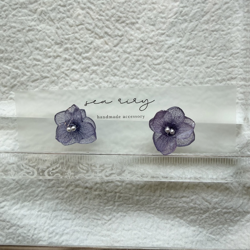 no.342 再販 パープルグラデの紫陽花ピアス 本物のお花 紫陽花 パープルグラデ フラワー ステンレス ピアス