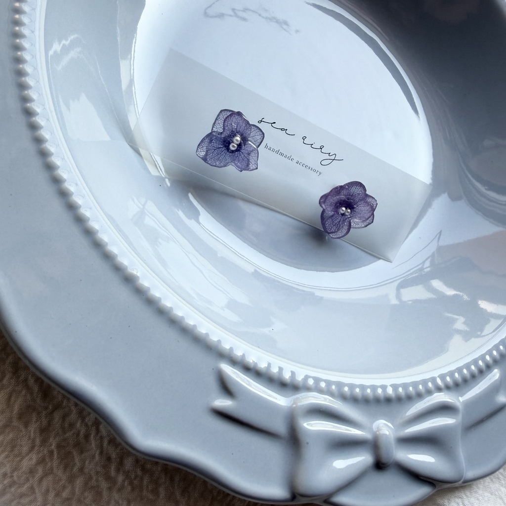 no.342 再販 パープルグラデの紫陽花ピアス 本物のお花 紫陽花 パープルグラデ フラワー ステンレス ピアス