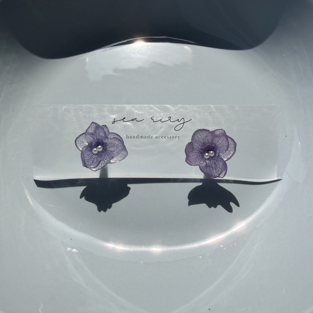 no.342 再販 パープルグラデの紫陽花ピアス 本物のお花 紫陽花 パープルグラデ フラワー ステンレス ピアス