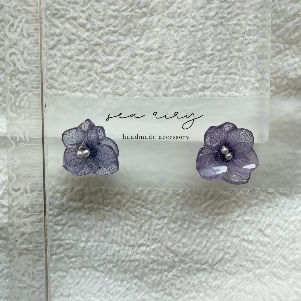 no.342 再販 パープルグラデの紫陽花ピアス 本物のお花 紫陽花 パープルグラデ フラワー ステンレス ピアス