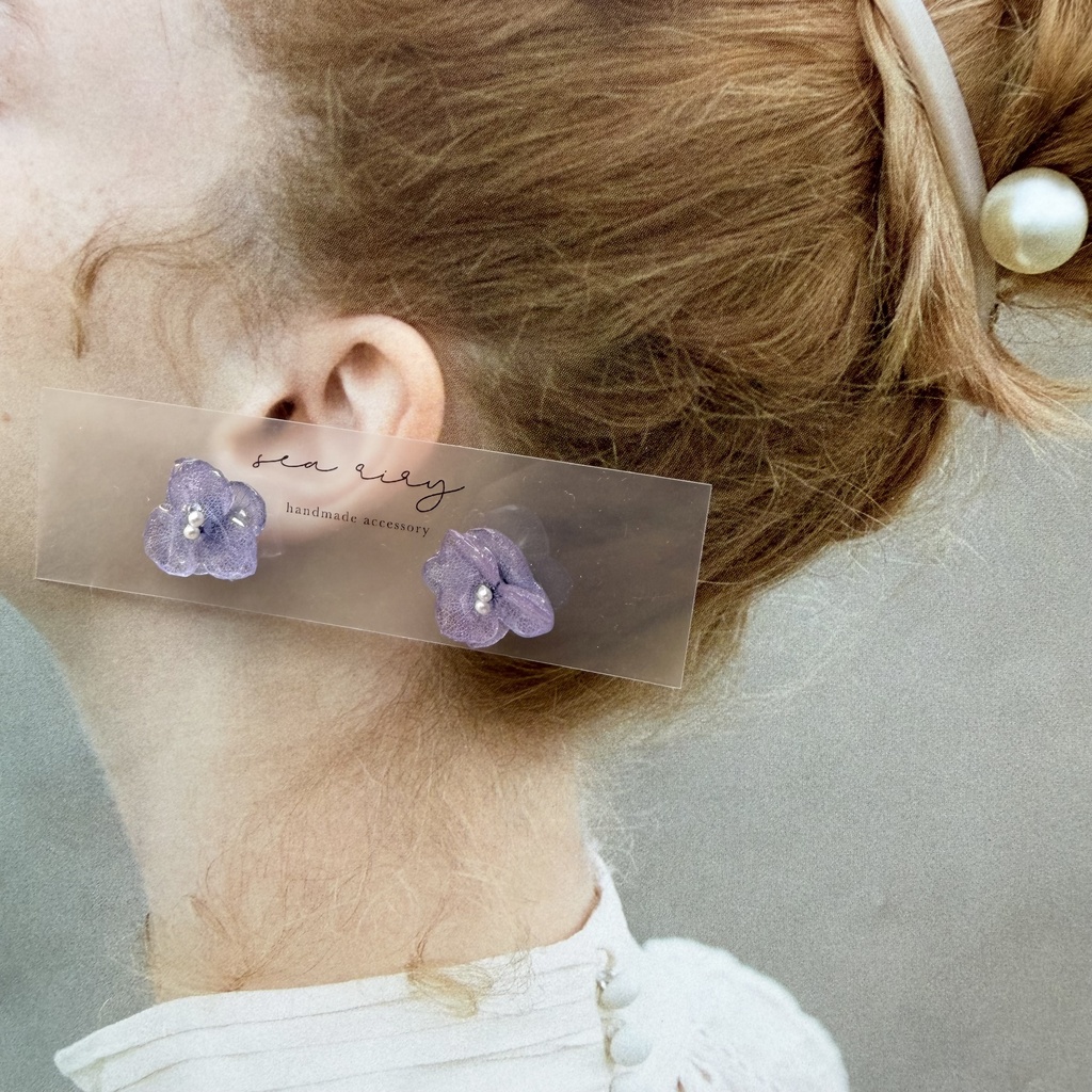 no.342 再販 パープルグラデの紫陽花ピアス 本物のお花 紫陽花 パープルグラデ フラワー ステンレス ピアス