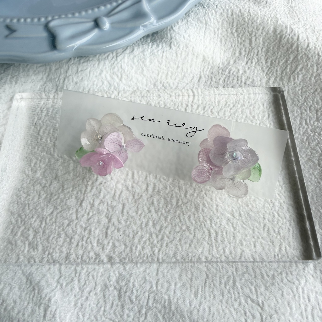 no.343 パステルライラックmixの紫陽花ピアス 本物のお花 アジサイ 紫陽花 サージカルステンレス ピアス
