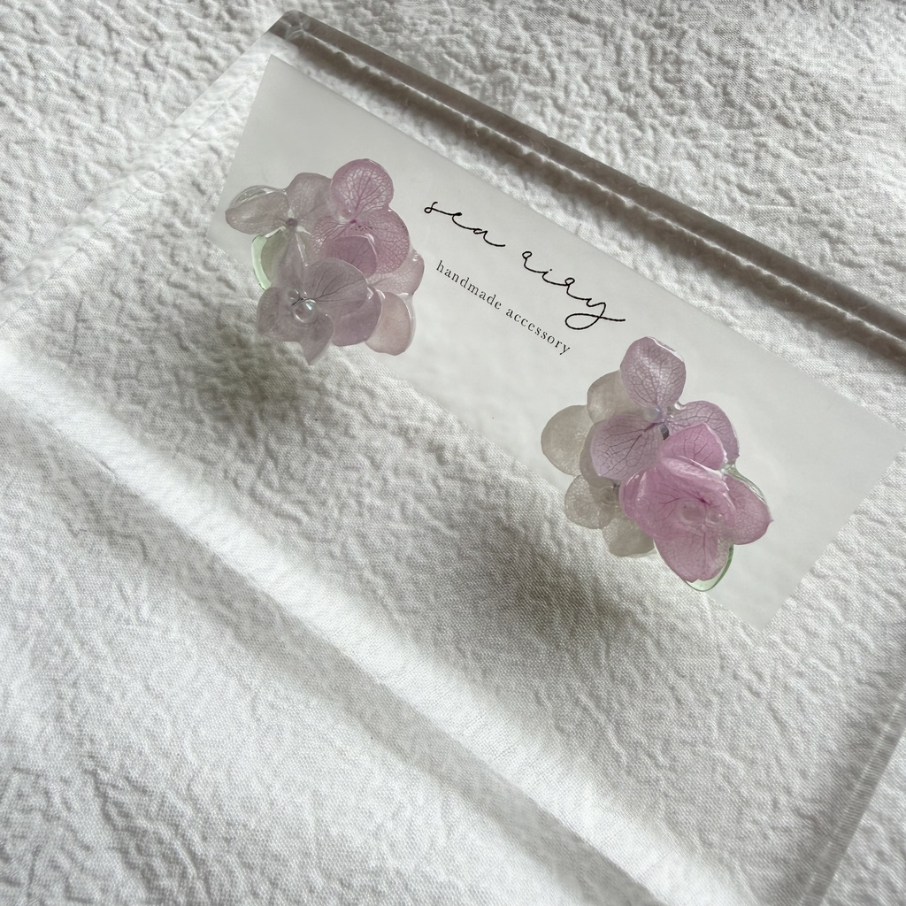 no.343 パステルライラックmixの紫陽花ピアス 本物のお花 アジサイ 紫陽花 サージカルステンレス ピアス