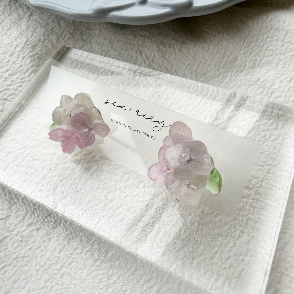 no.343 パステルライラックmixの紫陽花ピアス 本物のお花 アジサイ 紫陽花 サージカルステンレス ピアス