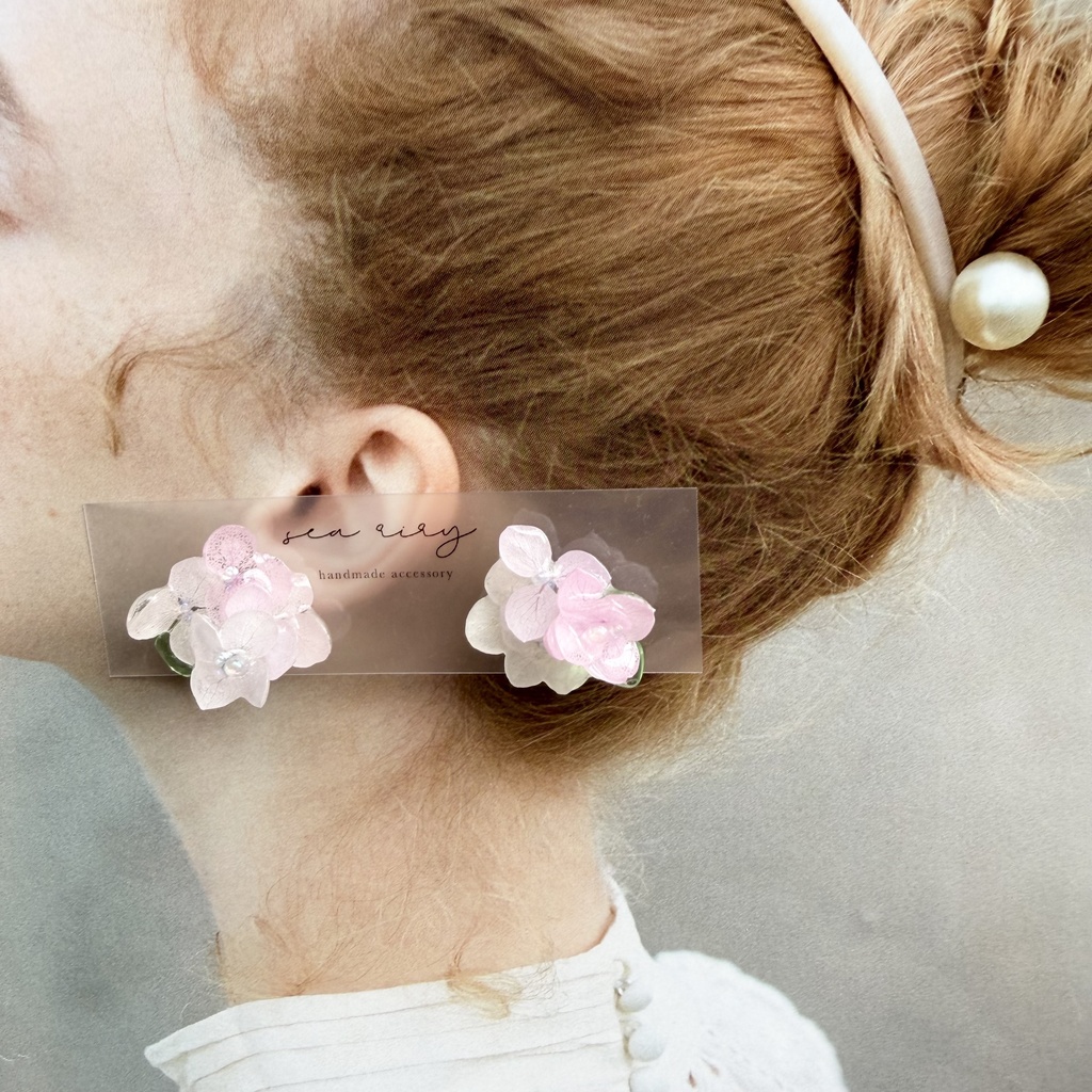 no.343 パステルライラックmixの紫陽花ピアス 本物のお花 アジサイ 紫陽花 サージカルステンレス ピアス