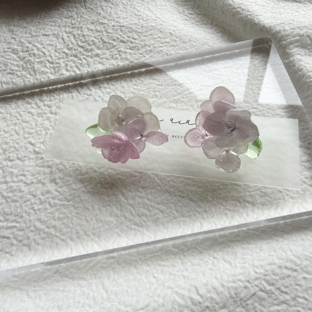 no.343 パステルライラックmixの紫陽花ピアス 本物のお花 アジサイ 紫陽花 サージカルステンレス ピアス
