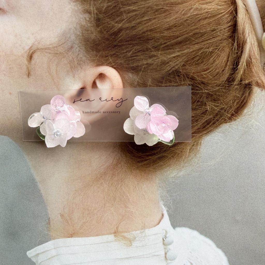 no.343 パステルライラックmixの紫陽花ピアス 本物のお花 アジサイ 紫陽花 サージカルステンレス ピアス