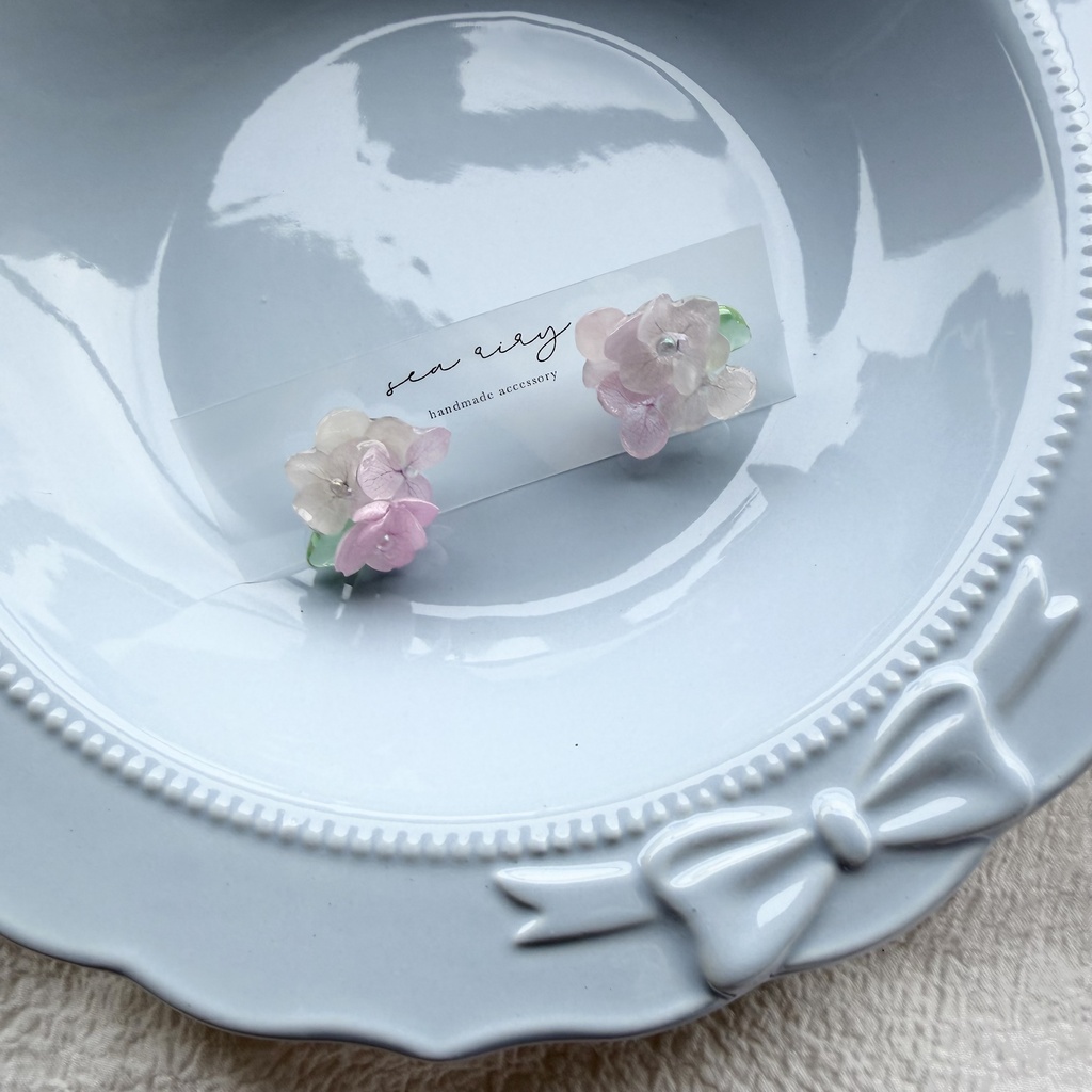 no.343 パステルライラックmixの紫陽花ピアス 本物のお花 アジサイ 紫陽花 サージカルステンレス ピアス