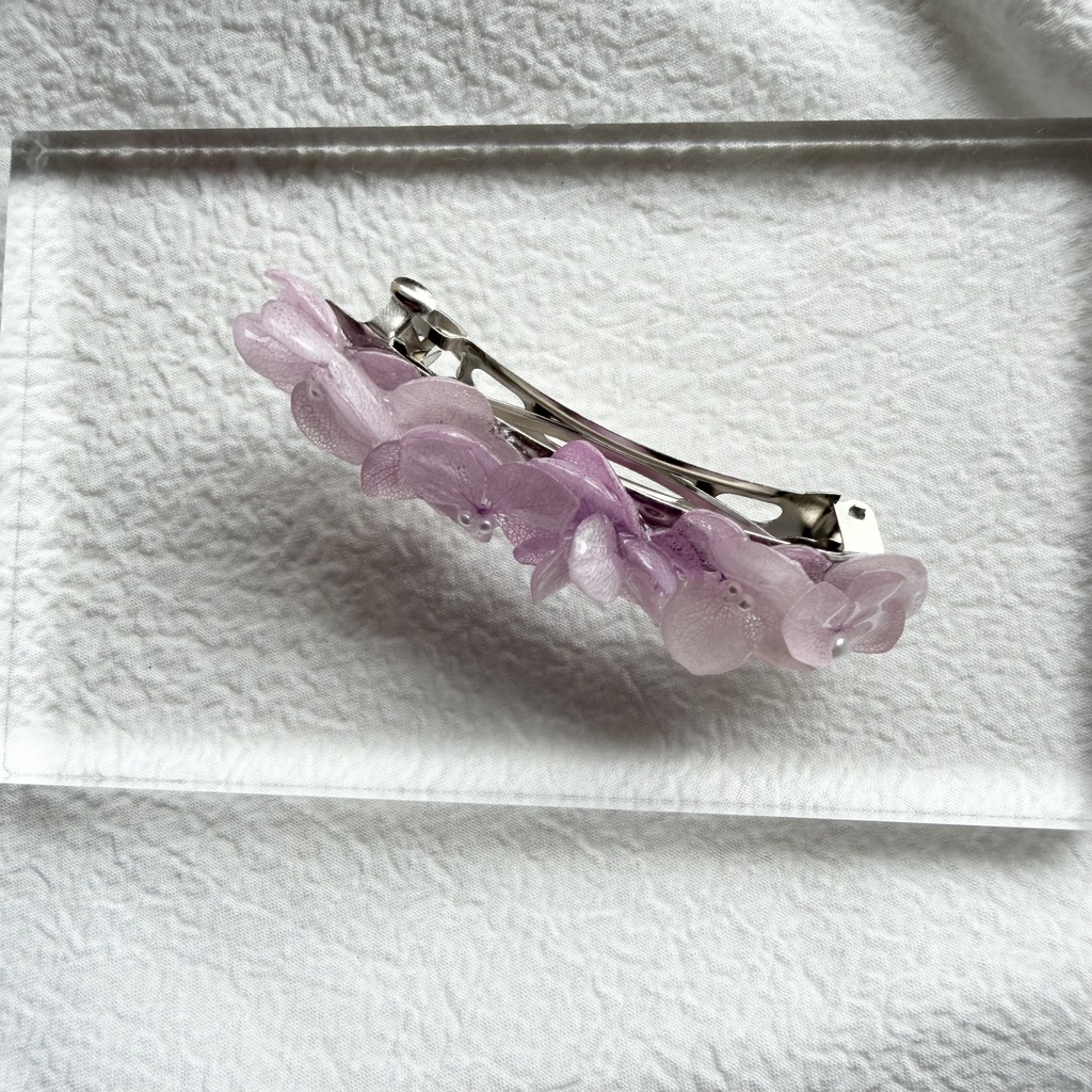 no.344 パステルライラックmixの紫陽花バレッタ 本物のお花 髪飾り 浴衣 着物 ステンレス304 ヘア