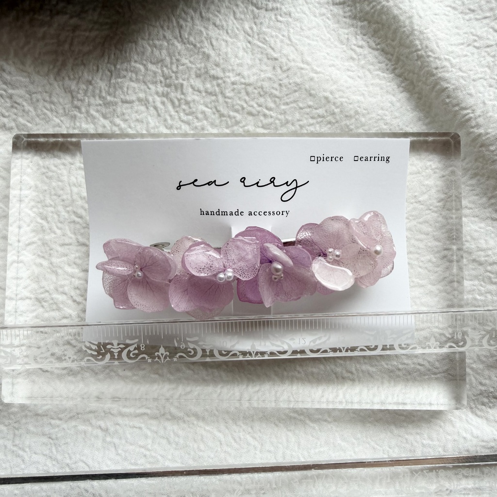 no.344 パステルライラックmixの紫陽花バレッタ 本物のお花 髪飾り 浴衣 着物 ステンレス304 ヘア